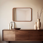 Miroir mural rectangulaire d'angle rond avec cadre en bois massif