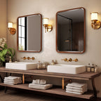 Miroir mural rectangulaire d'angle rond avec cadre en bois massif