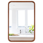 Miroir mural rectangulaire d'angle rond avec cadre en bois massif