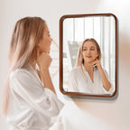 Miroir mural rectangulaire d'angle rond avec cadre en bois massif