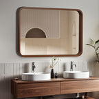 Miroir mural rectangulaire d'angle rond avec cadre en bois massif