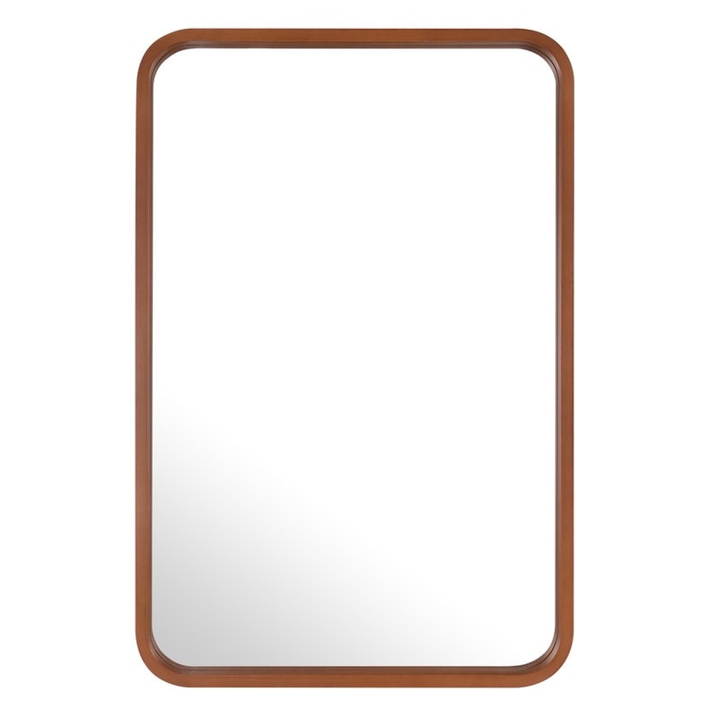 Miroir mural rectangulaire d'angle rond avec cadre en bois massif