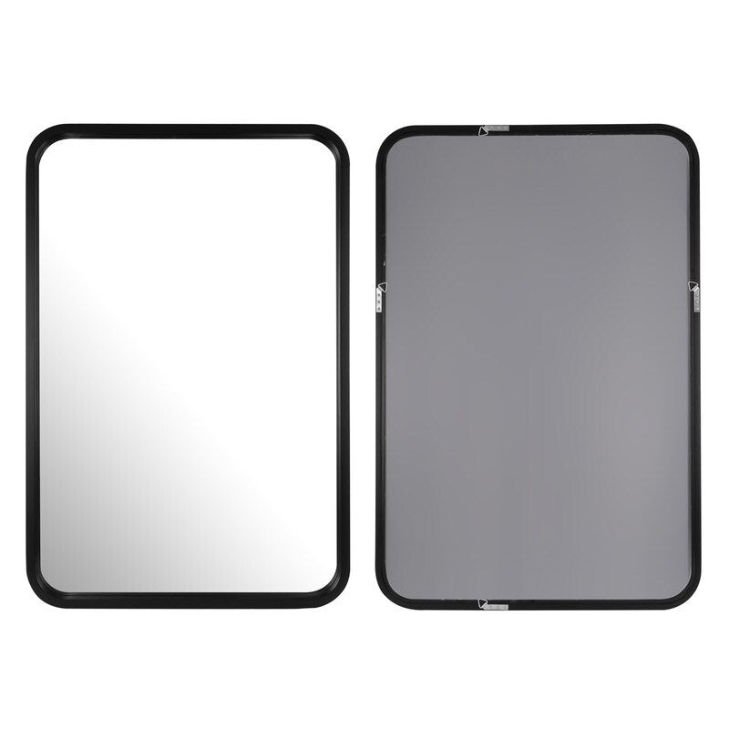 Miroir mural rectangulaire d'angle rond avec cadre en bois massif