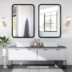 Miroir mural rectangulaire d'angle rond avec cadre en bois massif