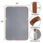 Miroir mural rectangulaire d'angle rond avec cadre en bois massif