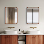 Miroir mural rectangulaire d'angle rond avec cadre en bois massif