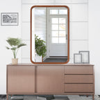 Miroir mural rectangulaire d'angle rond avec cadre en bois massif