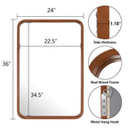 Miroir mural rectangulaire d'angle rond avec cadre en bois massif
