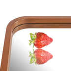 Miroir mural rectangulaire d'angle rond avec cadre en bois massif