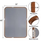 Miroir mural rectangulaire d'angle rond avec cadre en bois massif