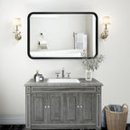 Miroir mural rectangulaire d'angle rond avec cadre en bois massif