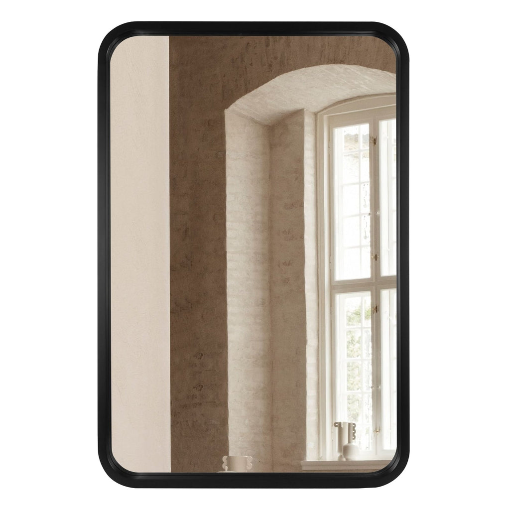 Miroir mural rectangulaire d'angle rond avec cadre en bois massif