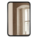 Miroir mural rectangulaire d'angle rond avec cadre en bois massif