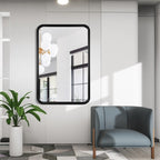 Miroir mural rectangulaire d'angle rond avec cadre en bois massif