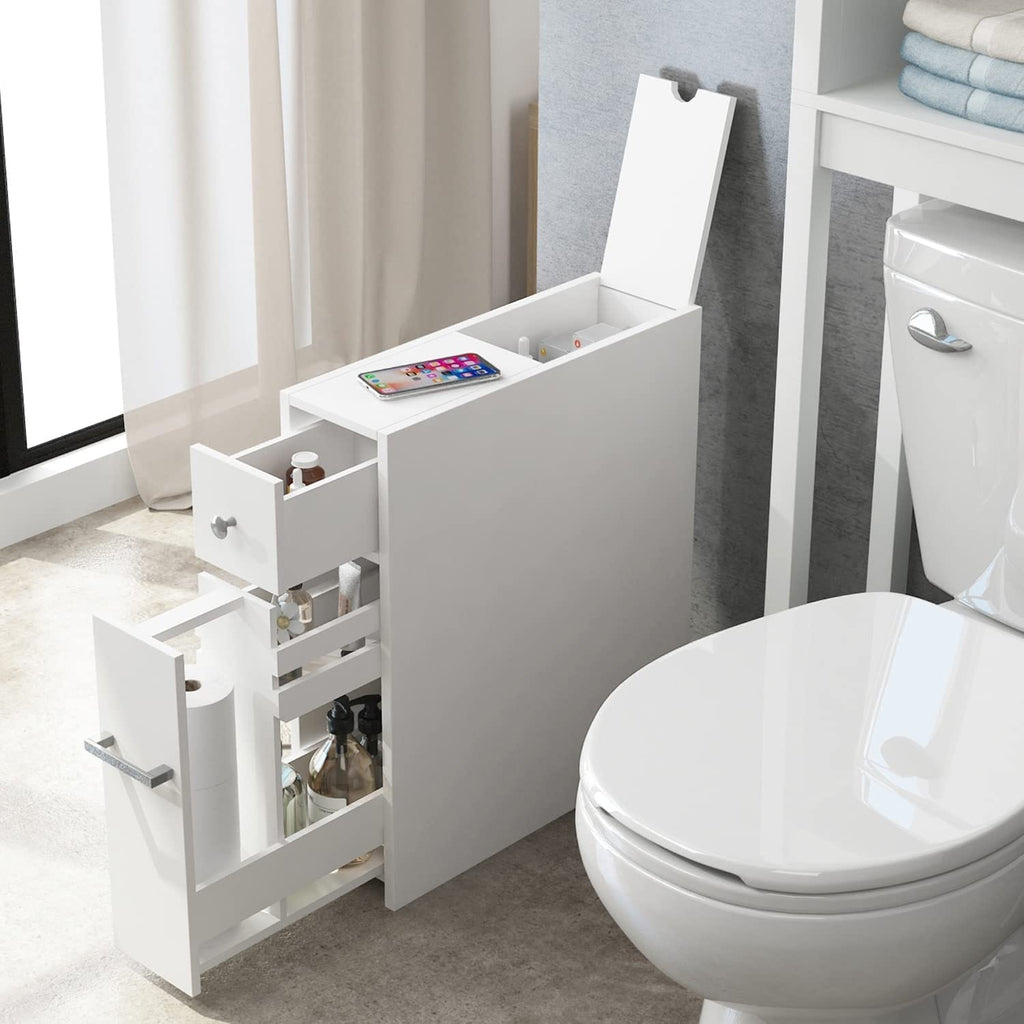 Meuble de rangement de salle de bain Spirich Home Slim, porte-papier toilette autoportant, meuble de salle de bain avec tiroir coulissant
