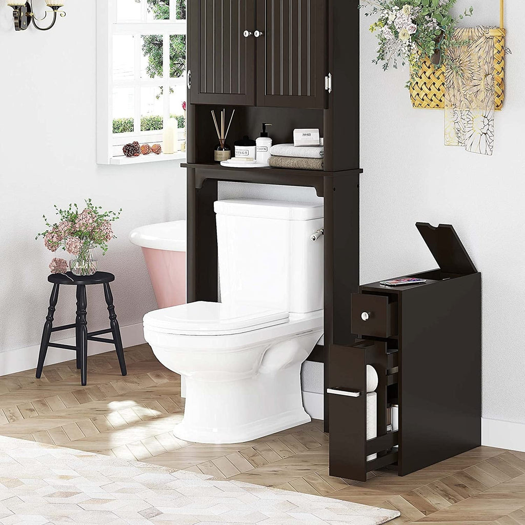 Meuble de rangement de salle de bain Spirich Home Slim, porte-papier toilette autoportant, meuble de salle de bain avec tiroir coulissant