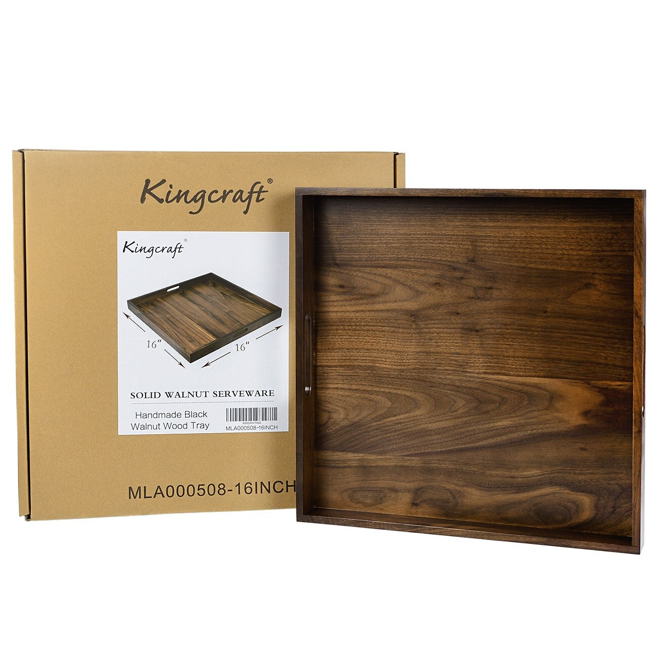 Plateau de service carré en bois de noyer noir KINWELL Plateau ottoman avec poignées