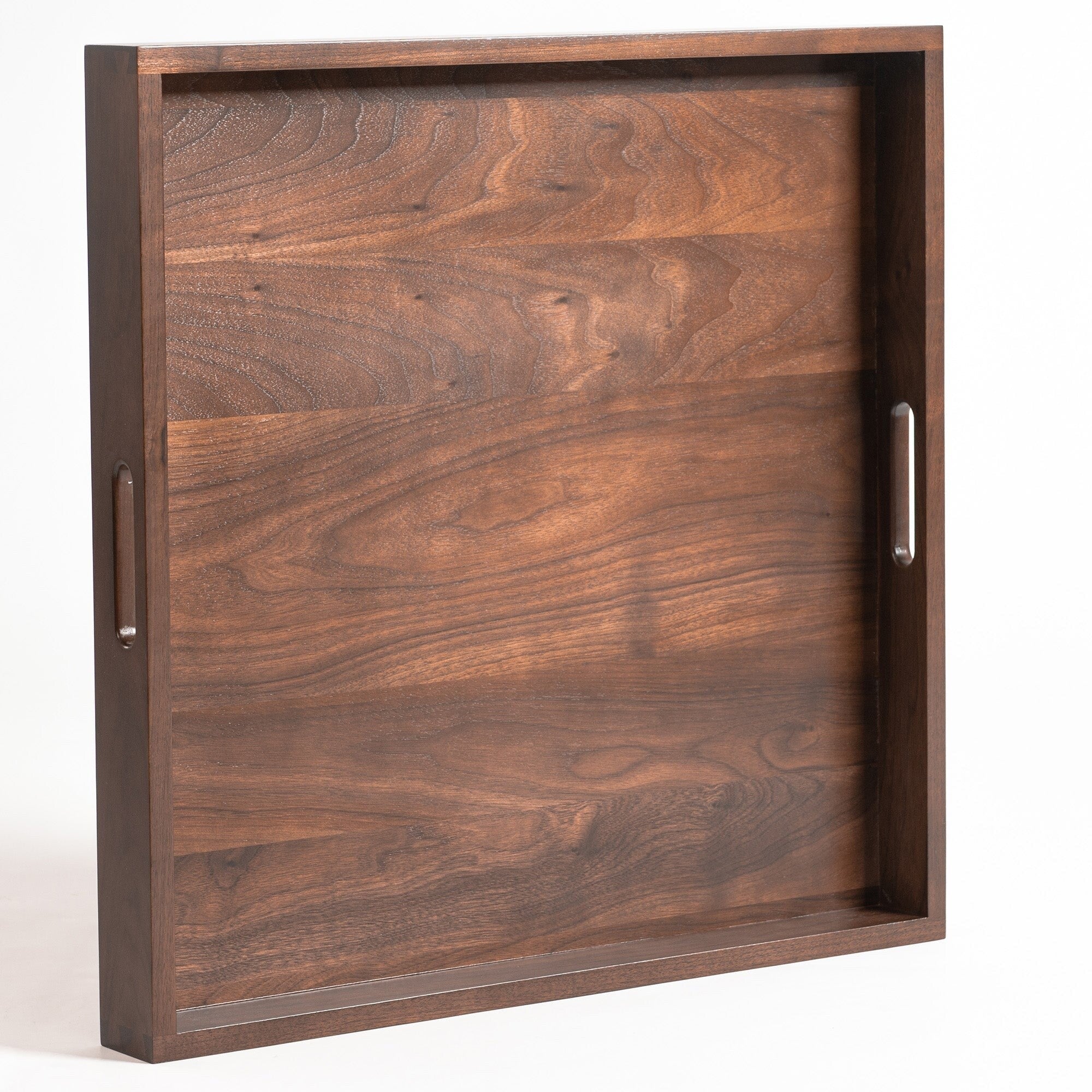 Plateau de service carré en bois de noyer noir KINWELL Plateau ottoman avec poignées