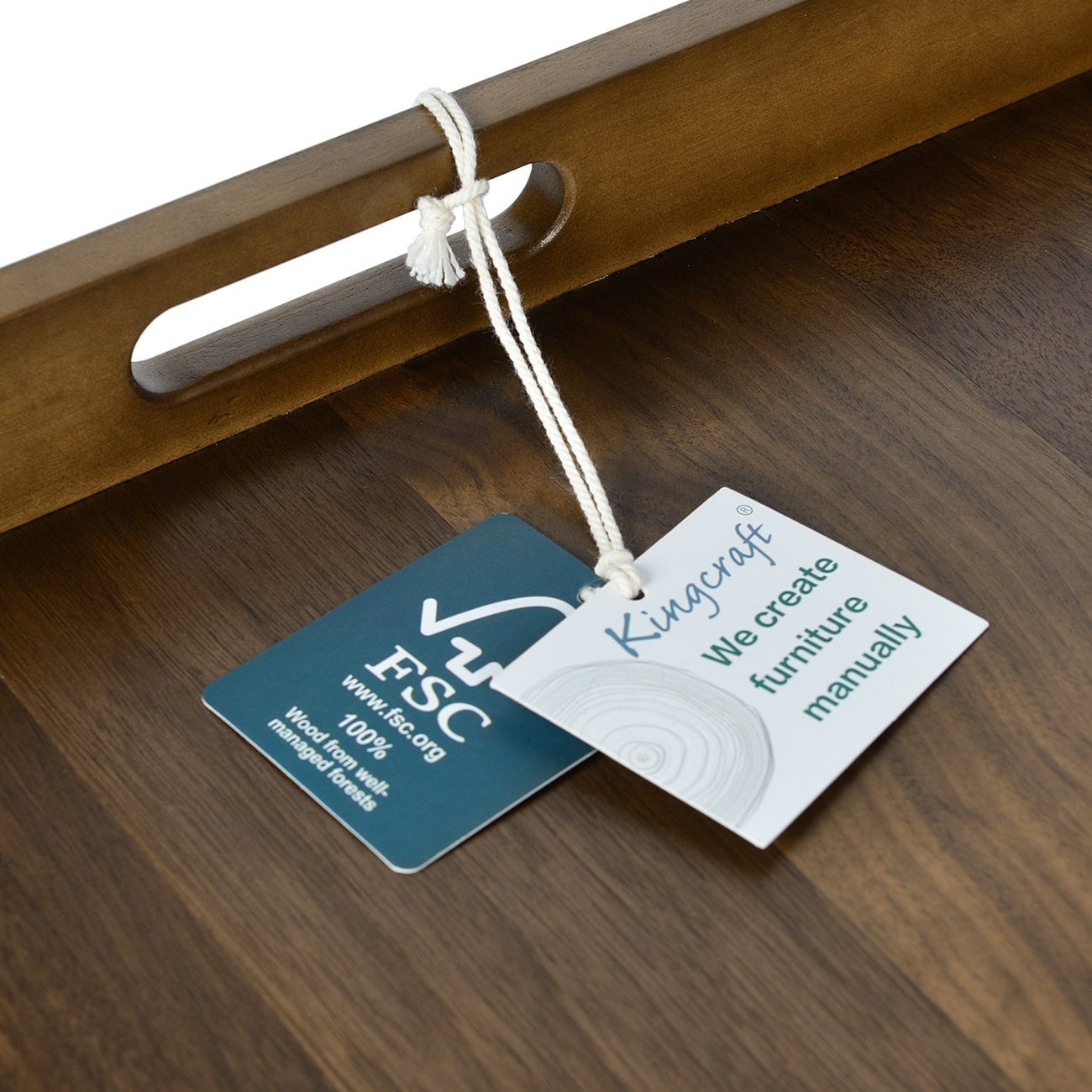 Plateau de service carré en bois de noyer noir KINWELL Plateau ottoman avec poignées