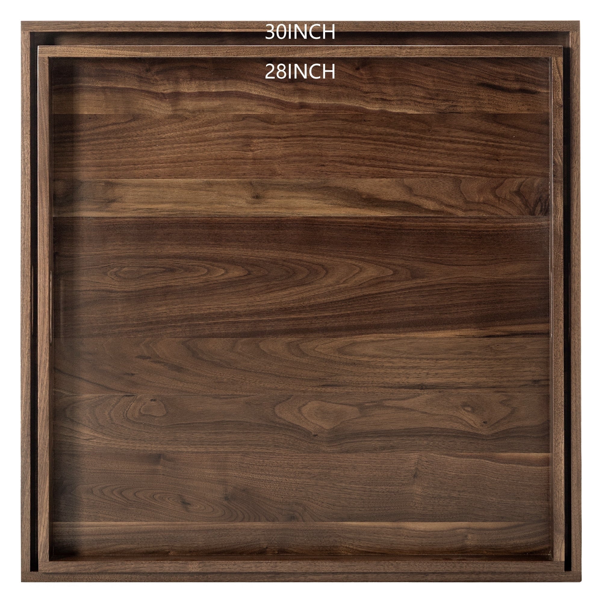 Plateau de service carré en bois de noyer noir KINWELL Plateau ottoman avec poignées