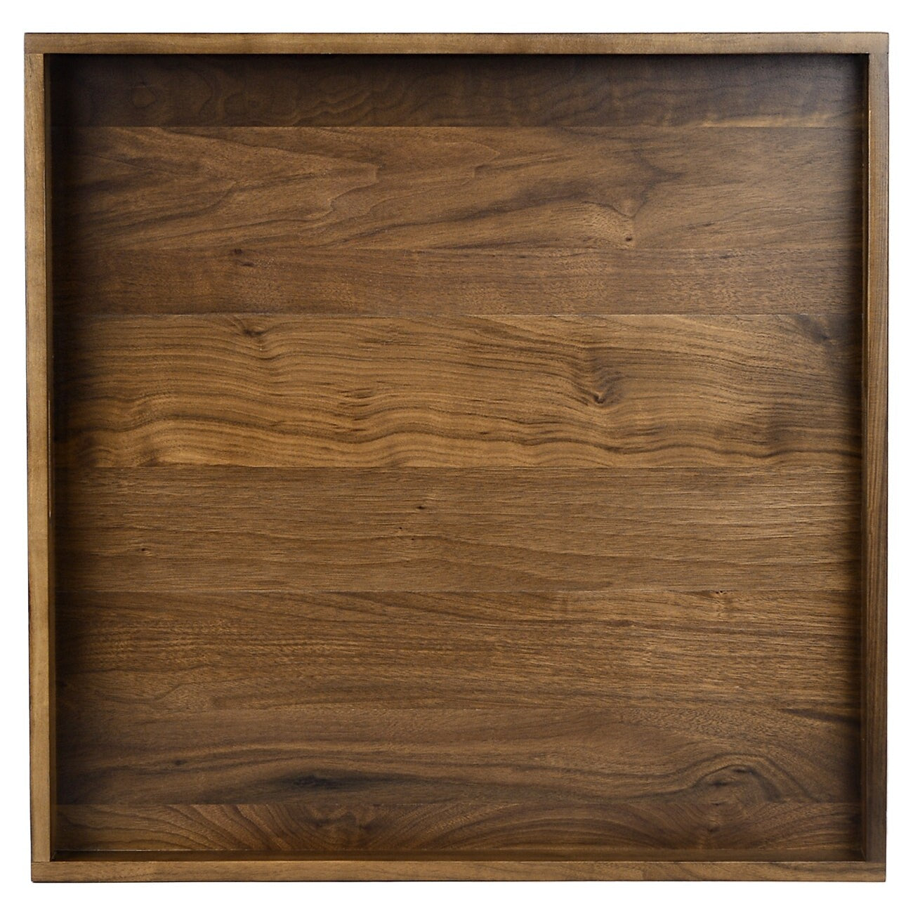 Plateau de service carré en bois de noyer noir KINWELL Plateau ottoman avec poignées