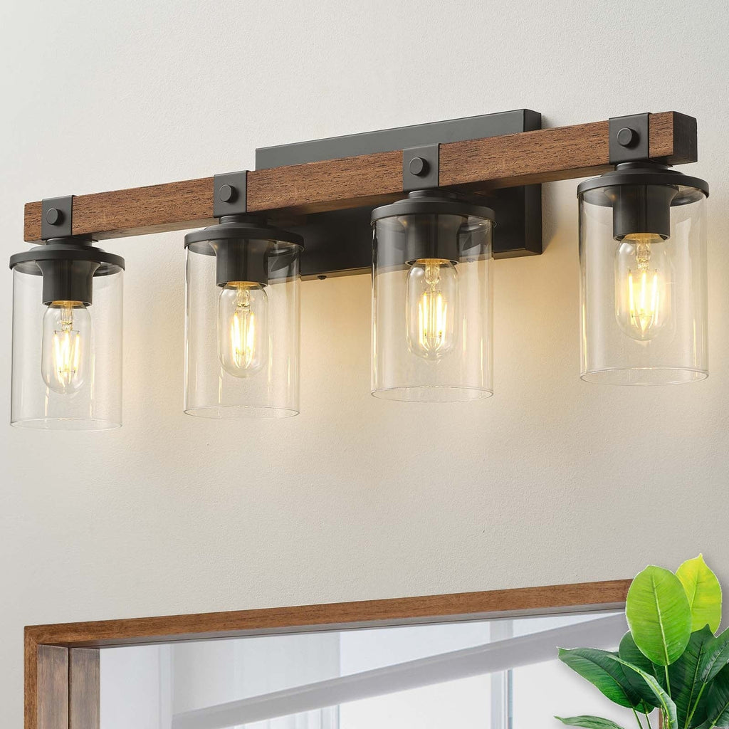 Applique murale de salle de bain Starsky 2/3/4 lumières, style ferme moderne, à intensité variable, en verre avec abat-jour cylindrique transparent