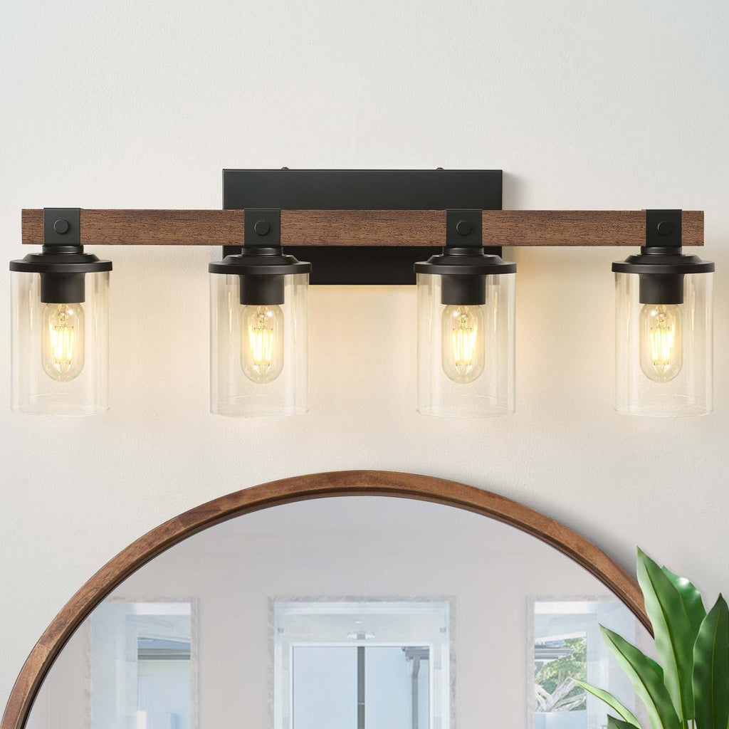 Applique murale de salle de bain Starsky 2/3/4 lumières, style ferme moderne, à intensité variable, en verre avec abat-jour cylindrique transparent