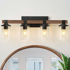 Applique murale de salle de bain Starsky 2/3/4 lumières, style ferme moderne, à intensité variable, en verre avec abat-jour cylindrique transparent