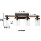 Applique murale de salle de bain Starsky 2/3/4 lumières, style ferme moderne, à intensité variable, en verre avec abat-jour cylindrique transparent