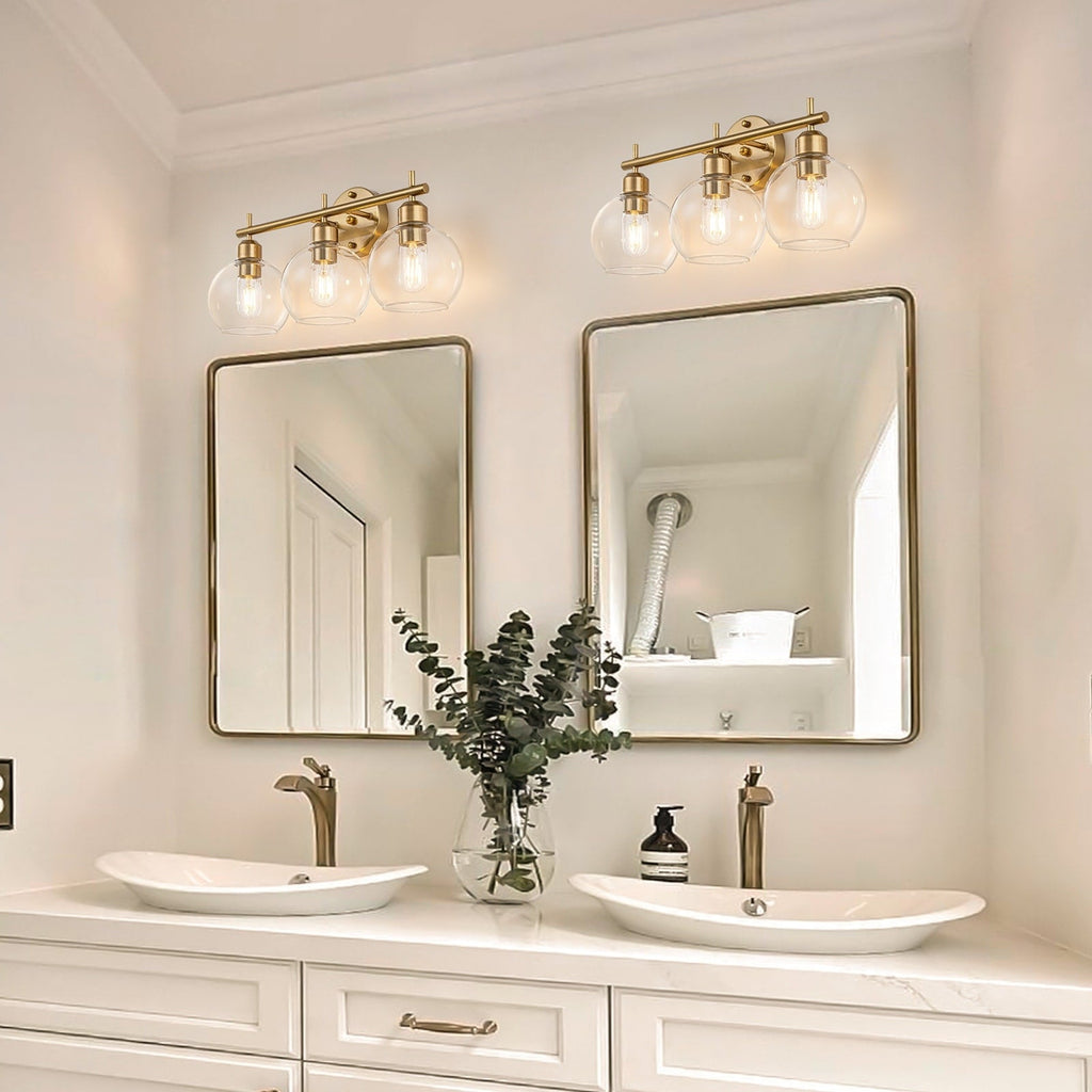 Applique de salle de bain moderne Starsky à 4 lumières et intensité variable avec abat-jour en verre globe