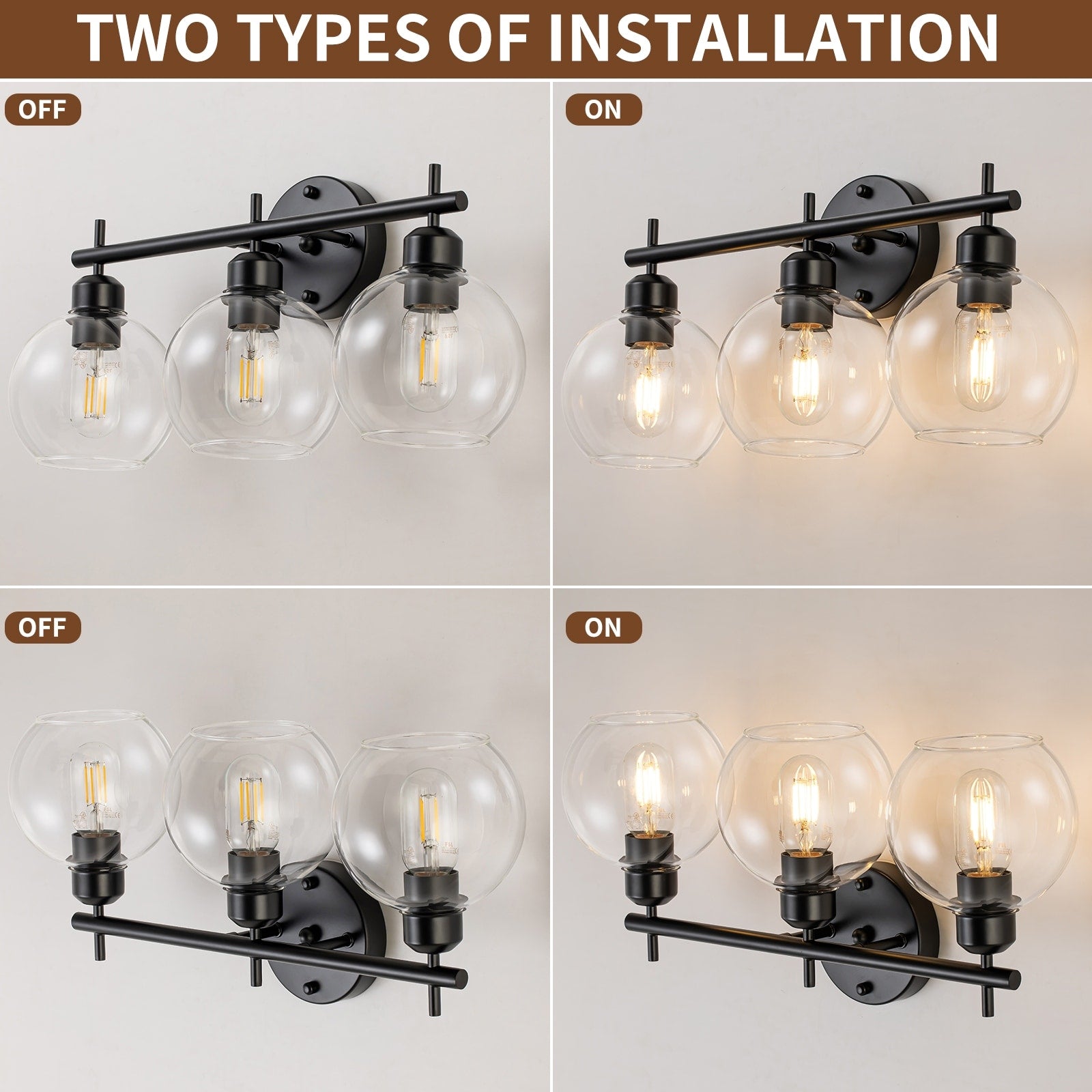 Applique de salle de bain moderne Starsky à 4 lumières et intensité variable avec abat-jour en verre globe