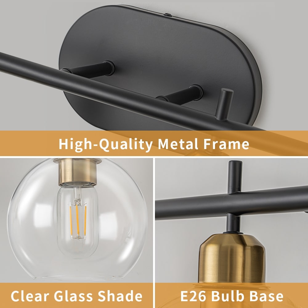 Applique de salle de bain moderne Starsky à 4 lumières et intensité variable avec abat-jour en verre globe