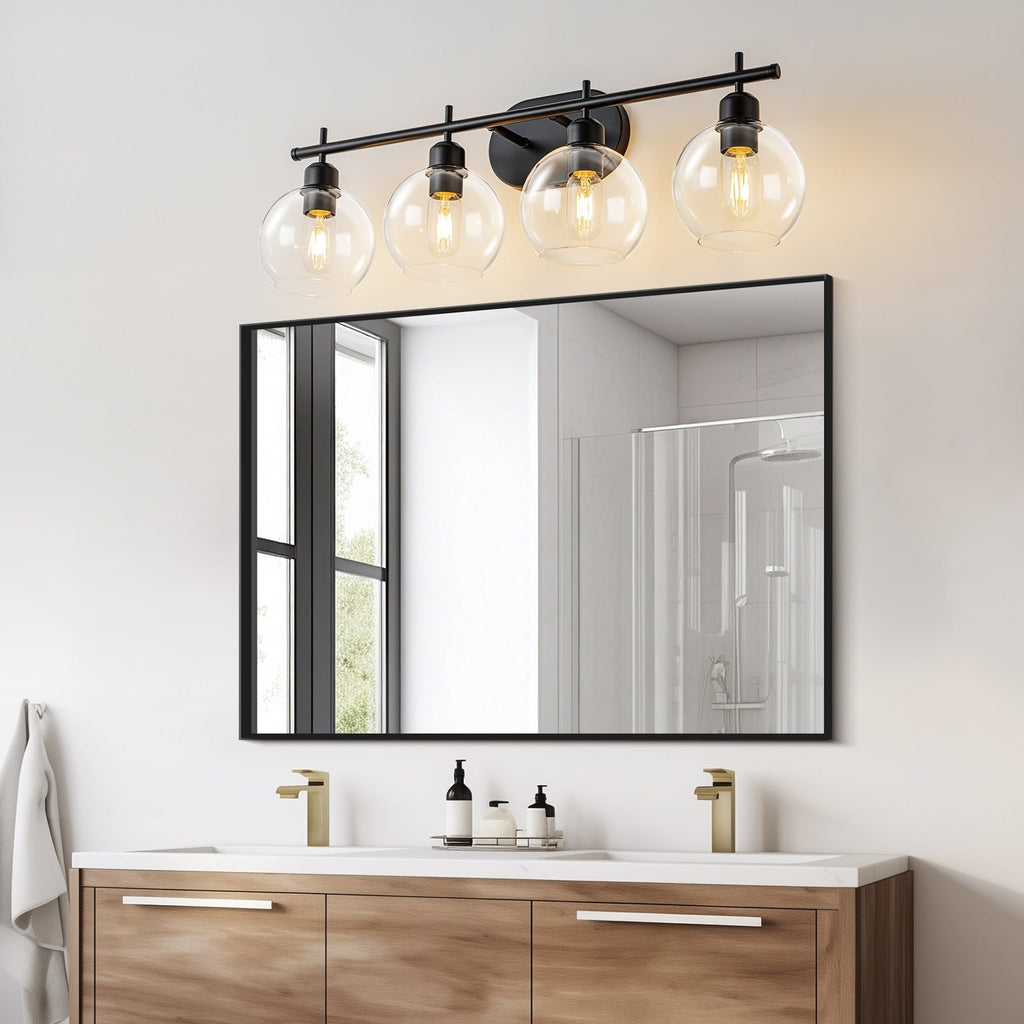 Applique de salle de bain moderne Starsky à 4 lumières et intensité variable avec abat-jour en verre globe