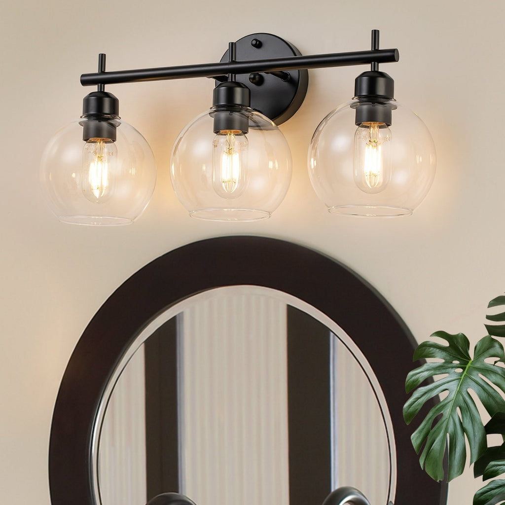 Applique de salle de bain moderne Starsky à 4 lumières et intensité variable avec abat-jour en verre globe