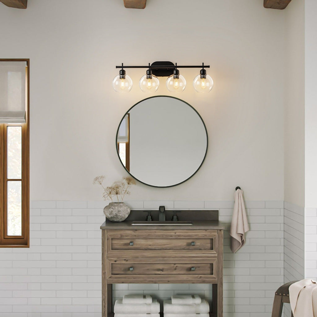 Applique de salle de bain moderne Starsky à 4 lumières et intensité variable avec abat-jour en verre globe