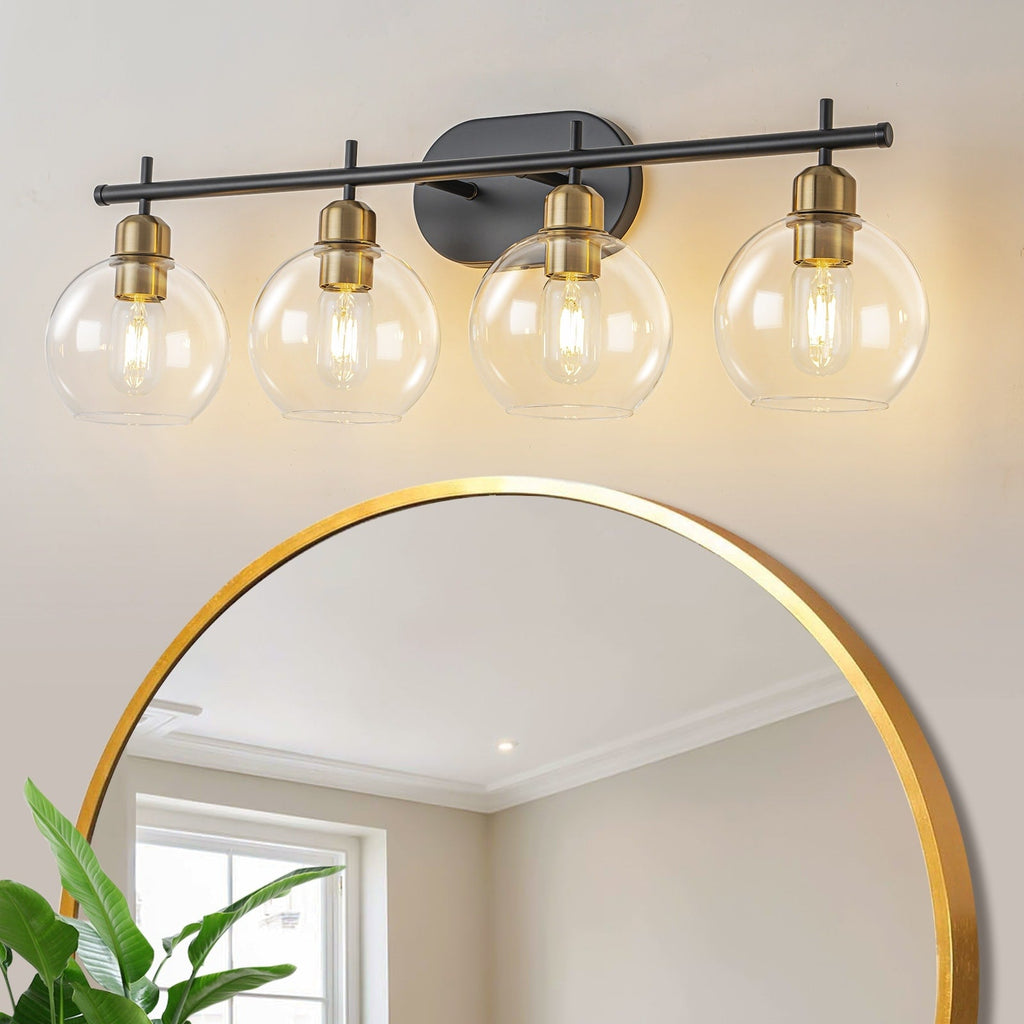 Applique de salle de bain moderne Starsky à 4 lumières et intensité variable avec abat-jour en verre globe