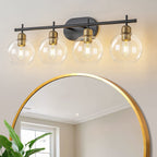 Applique de salle de bain moderne Starsky à 4 lumières et intensité variable avec abat-jour en verre globe