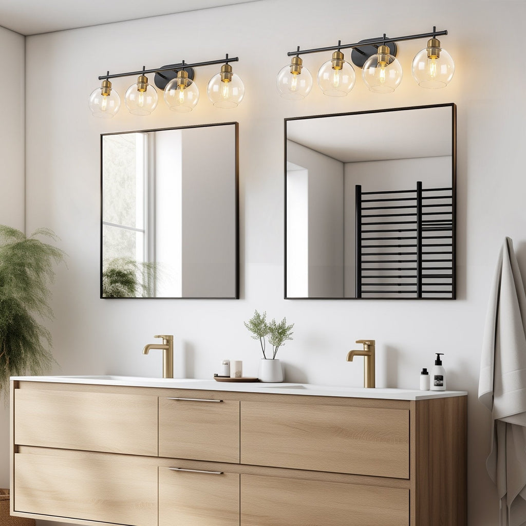 Applique de salle de bain moderne Starsky à 4 lumières et intensité variable avec abat-jour en verre globe