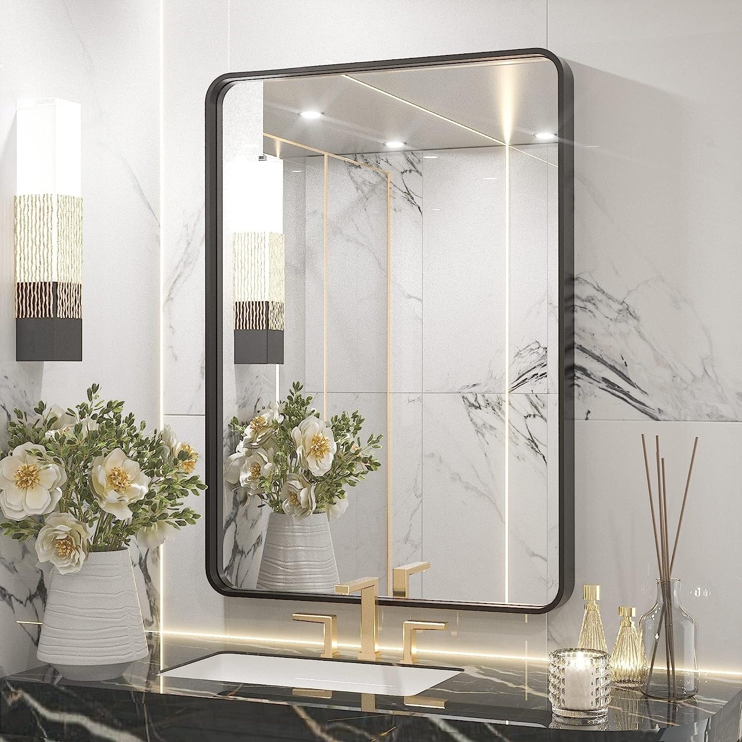 Miroir de salle de bain mural moderne avec cadre en métal TETOTE