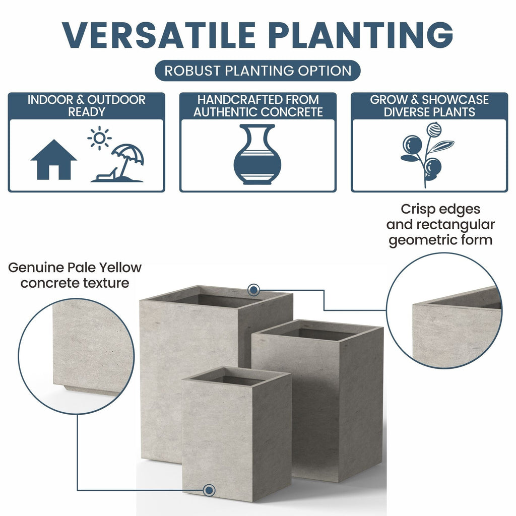 Jardinières rectangulaires en béton de grande taille / Grandes jardinières d'intérieur et d'extérieur