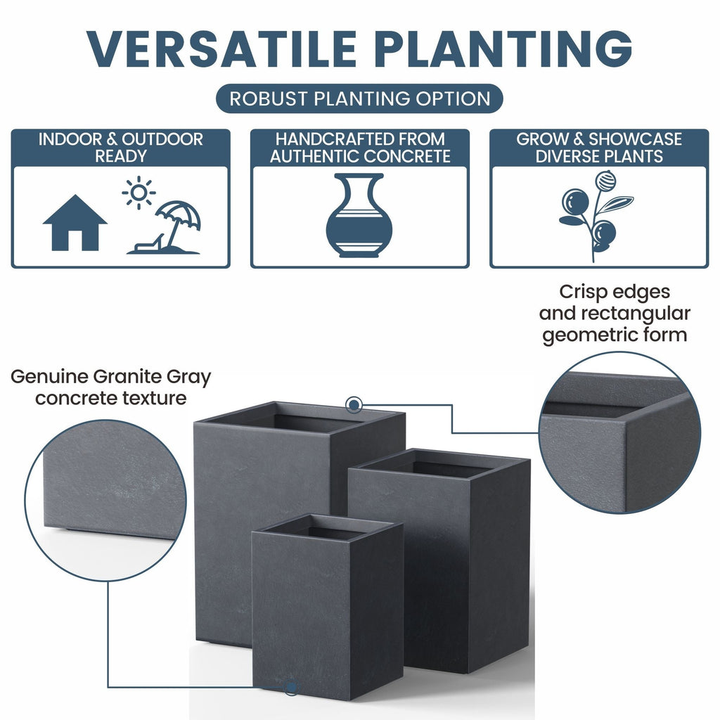 Jardinières rectangulaires en béton de grande taille / Grandes jardinières d'intérieur et d'extérieur