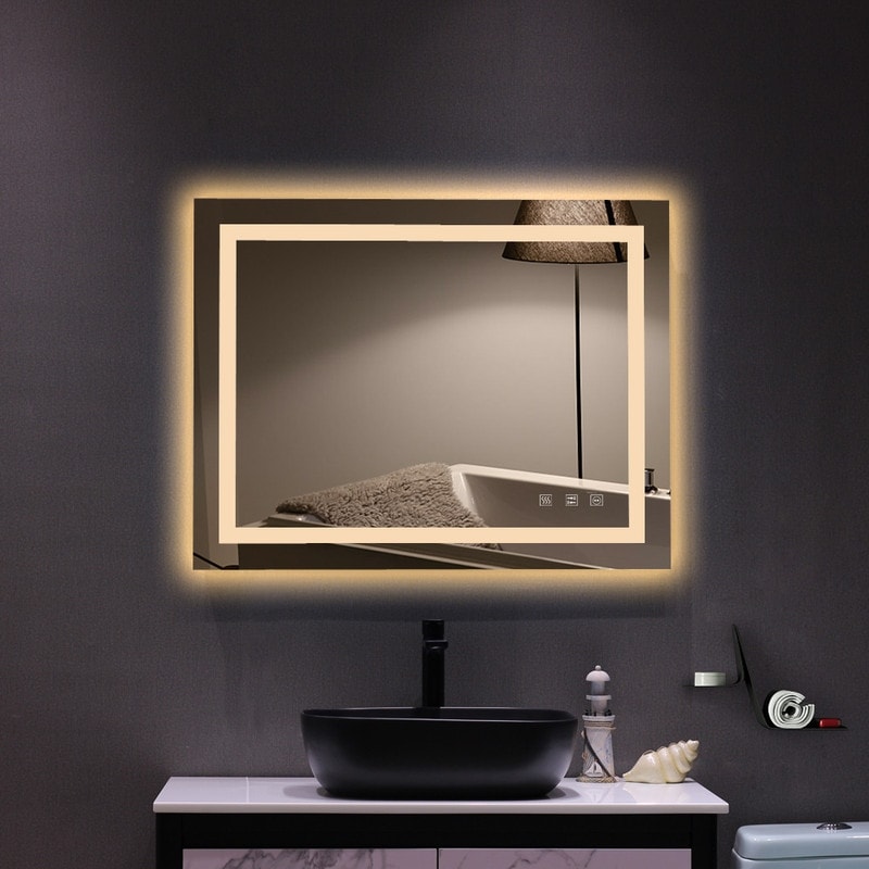 Miroir de salle de bain tactile à LED tricolore avec lumières à intensité variable