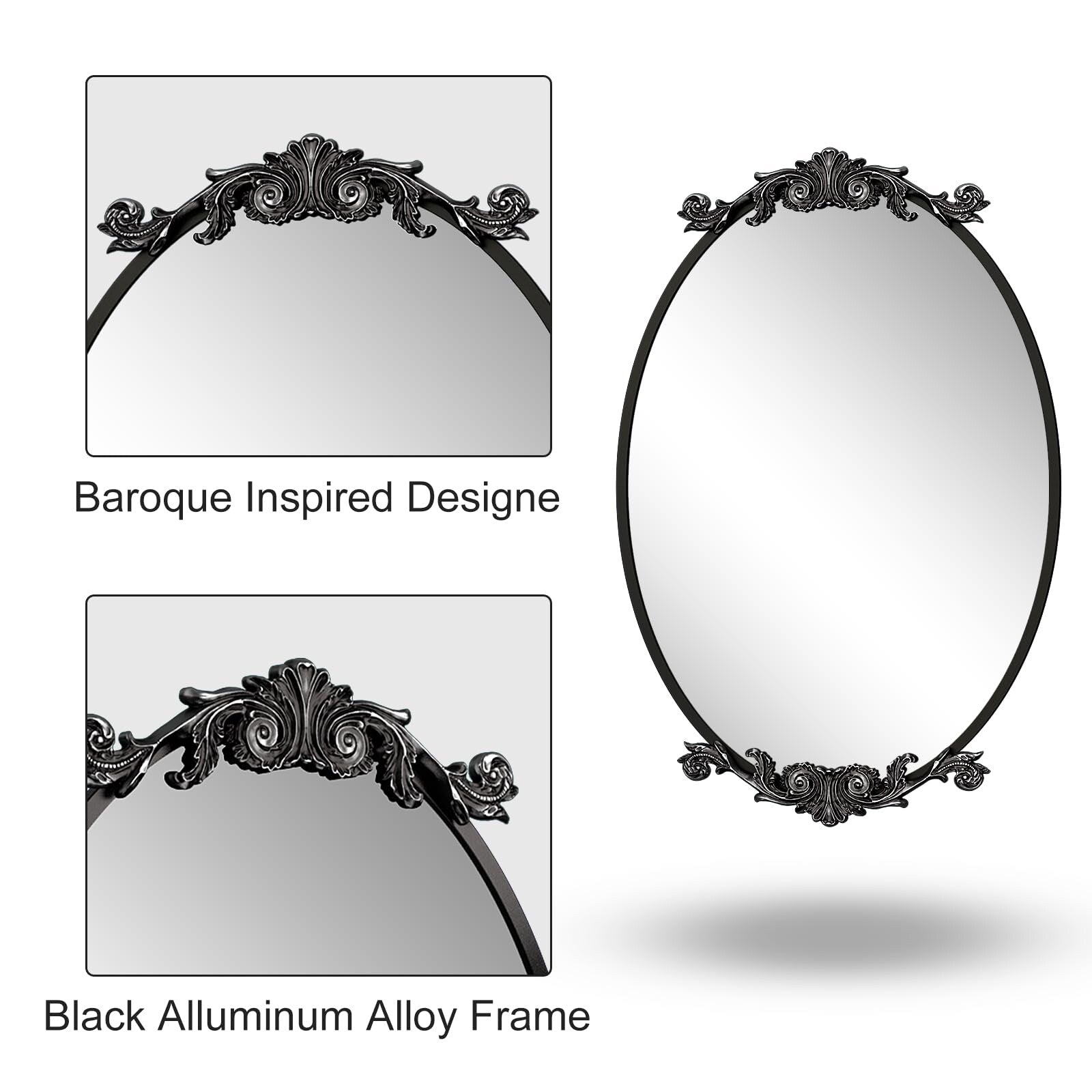 Miroir mural baroque ovale vintage orné