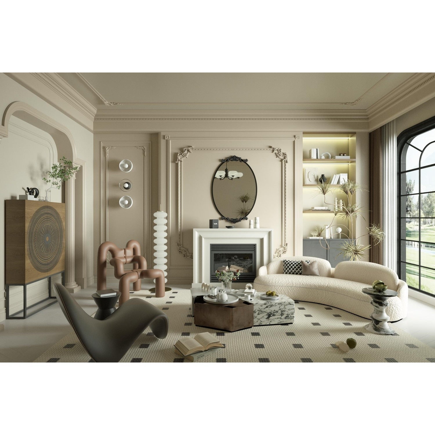 Miroir mural baroque ovale vintage orné