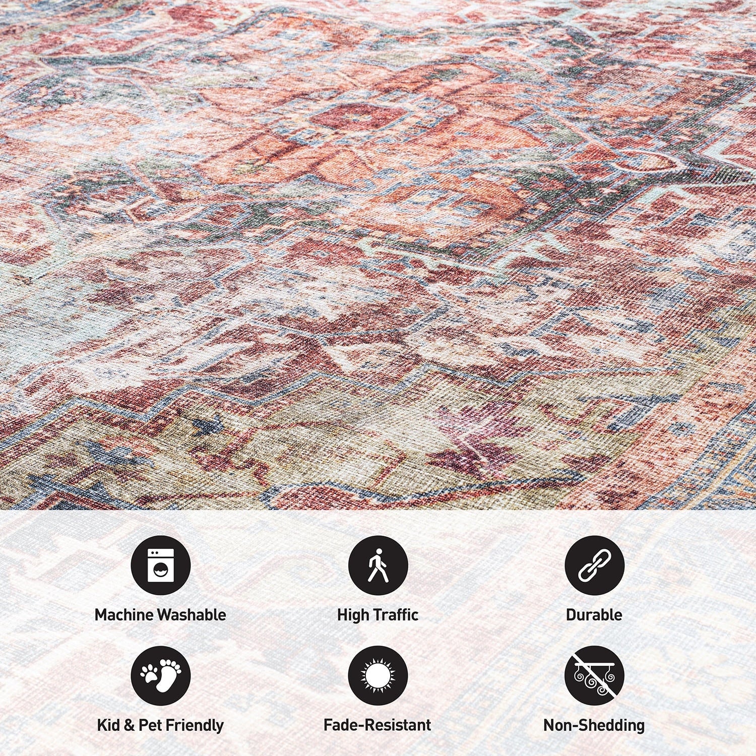 Tapis traditionnel vieilli lavable en machine