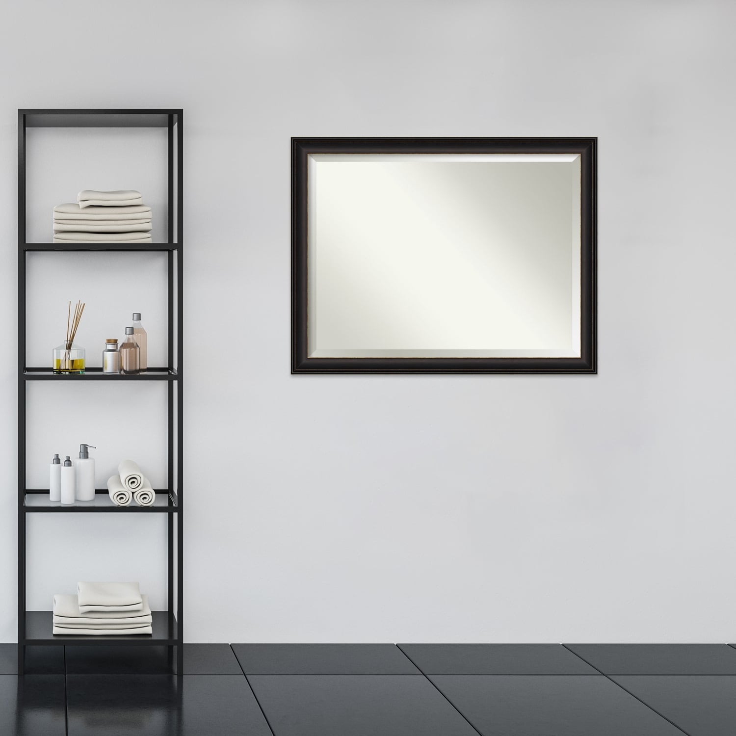 Miroir mural de salle de bain biseauté - Cadre en bronze huilé Trio - Bronze huilé Trio