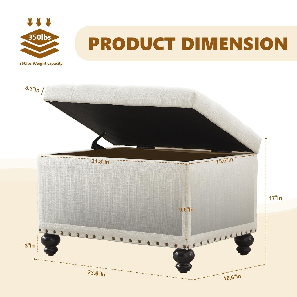 Banc ottoman de rangement capitonné, repose-pieds rectangulaire