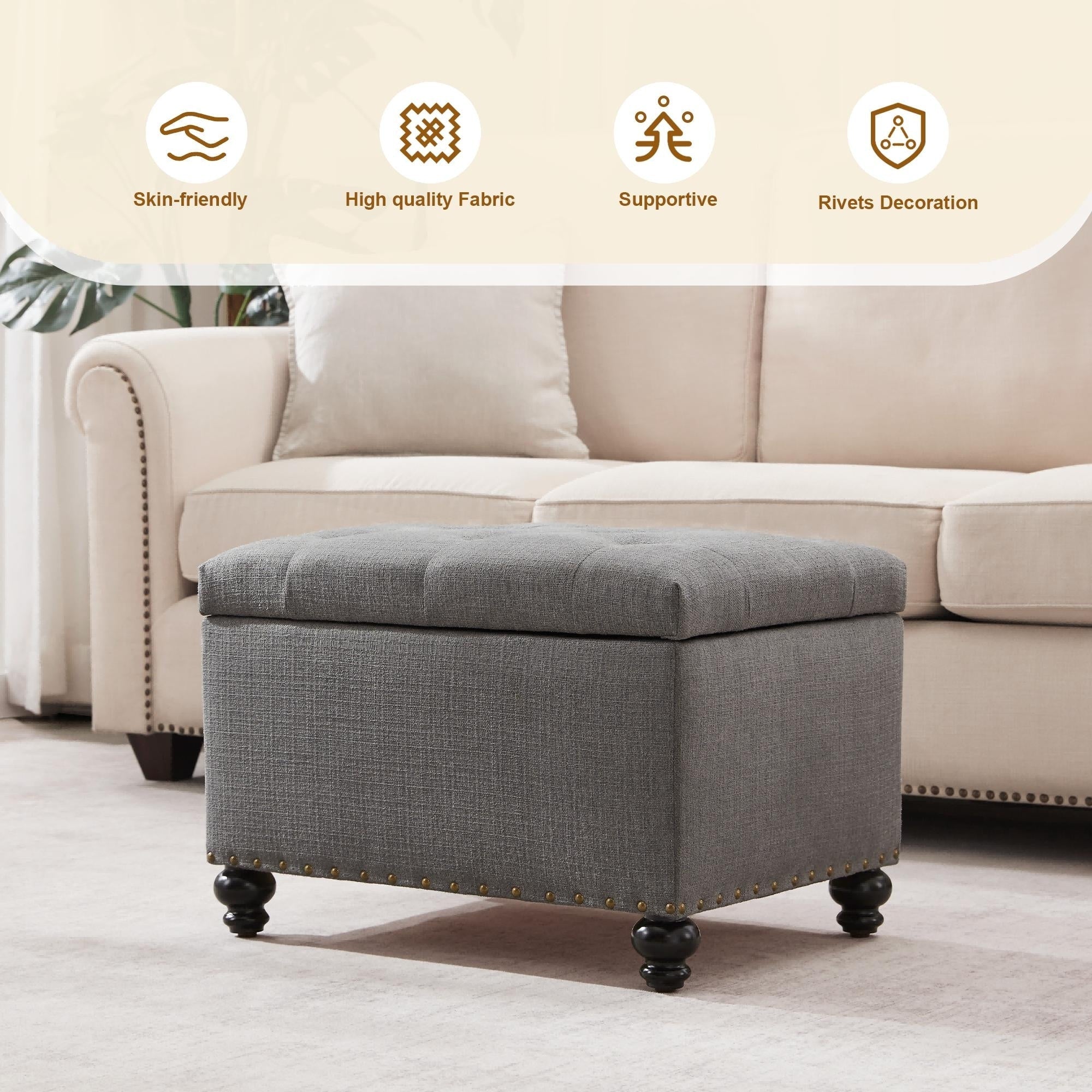 Banc ottoman de rangement capitonné, repose-pieds rectangulaire