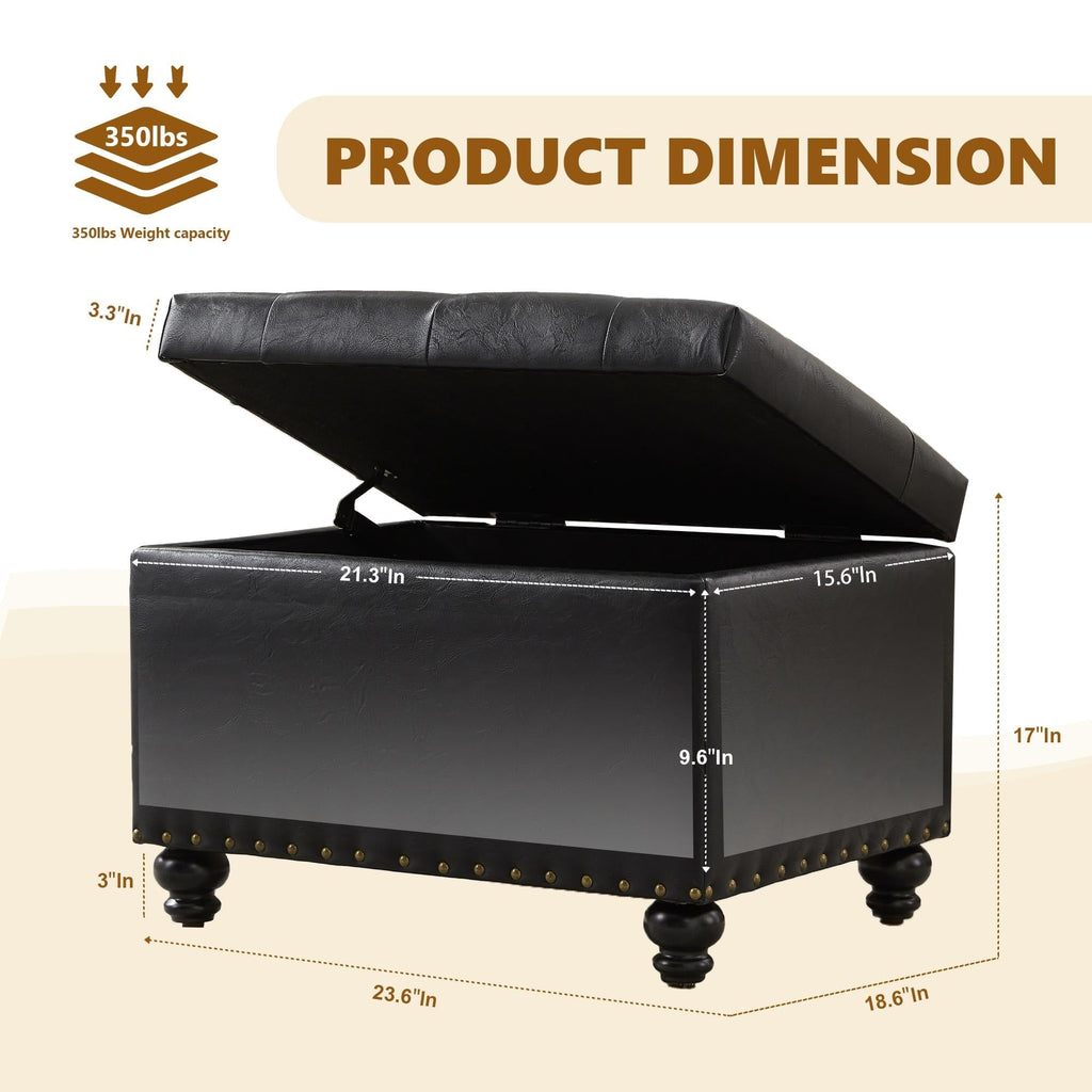 Banc ottoman de rangement capitonné, repose-pieds rectangulaire