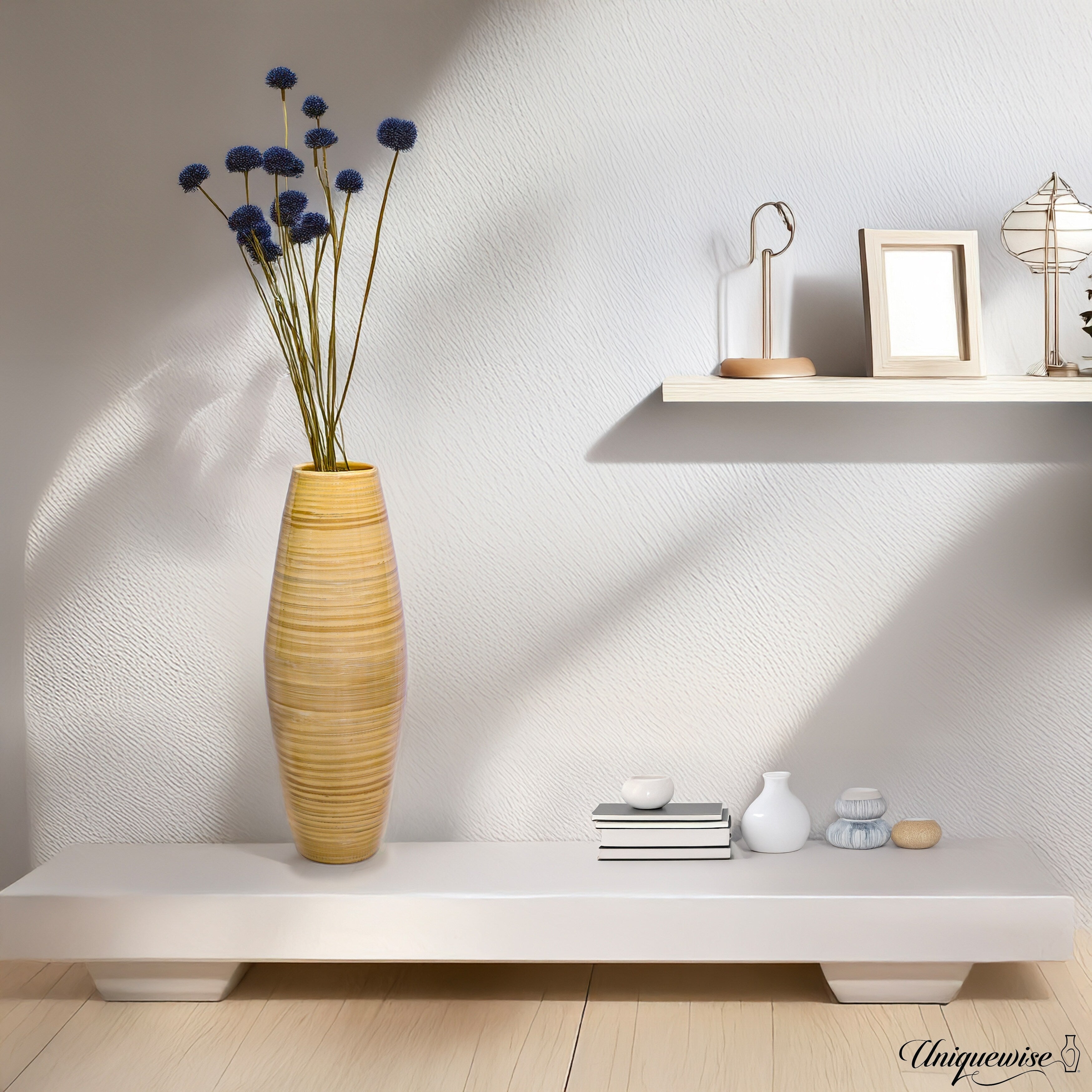 Vase de sol cylindrique en bambou de grande taille, décoratif pour halls d'hôtel et spas, idéal pour le salon ou le couloir.